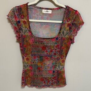 Natural Life Mesh Floral Top Size Small